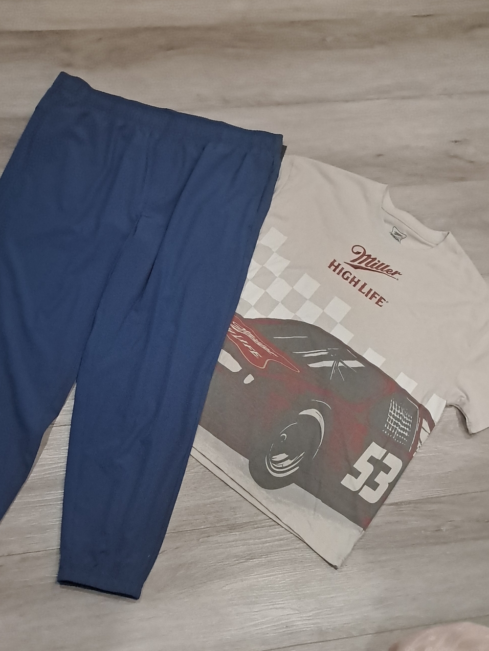 Athletic Works Blue Track Pants with Miller High Life Graphic Tee